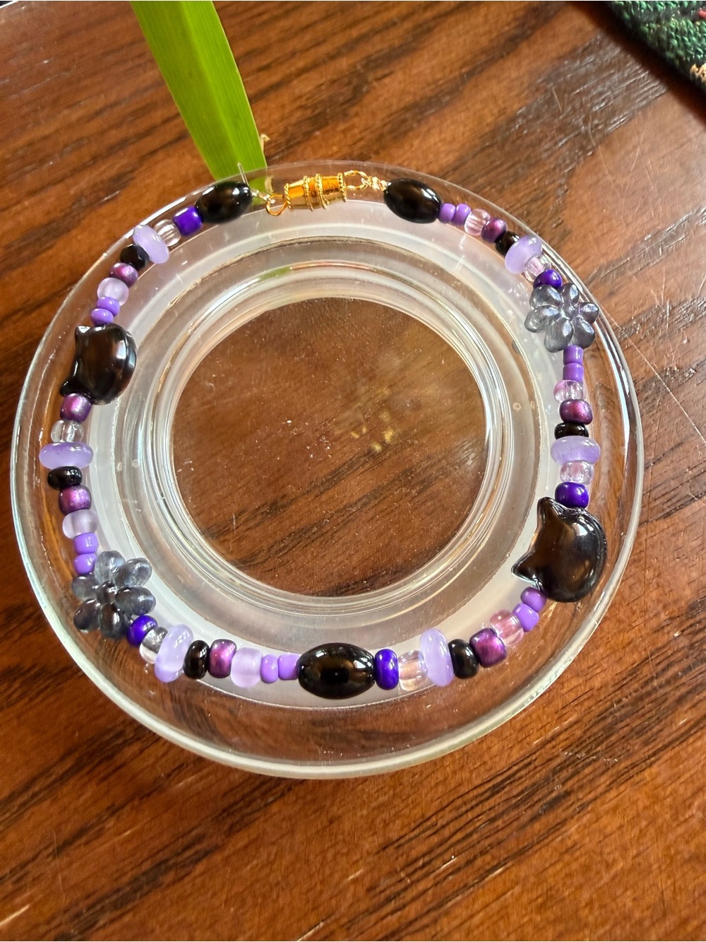 Handmade Purple Beaded Wrap Bracelet with Black Accents